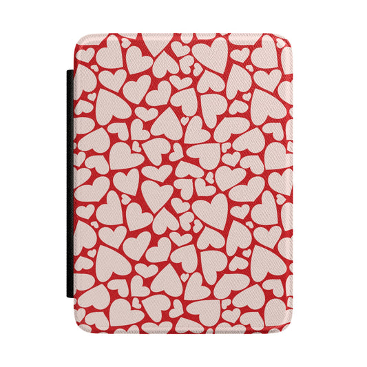 Red hearts Kindle case front cover with hand-drawn hearts on cream