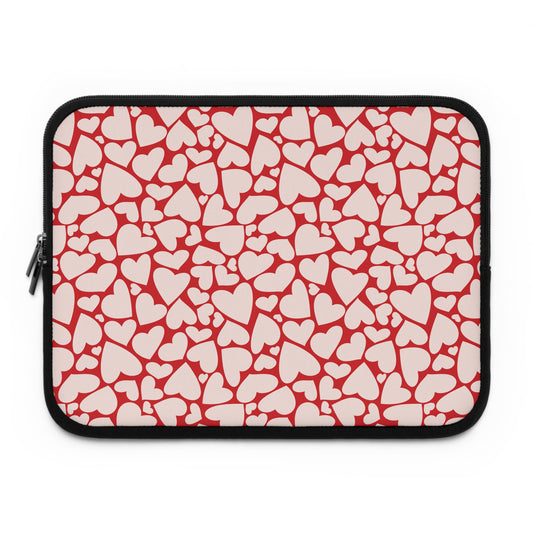 Red hearts laptop sleeve printed front
