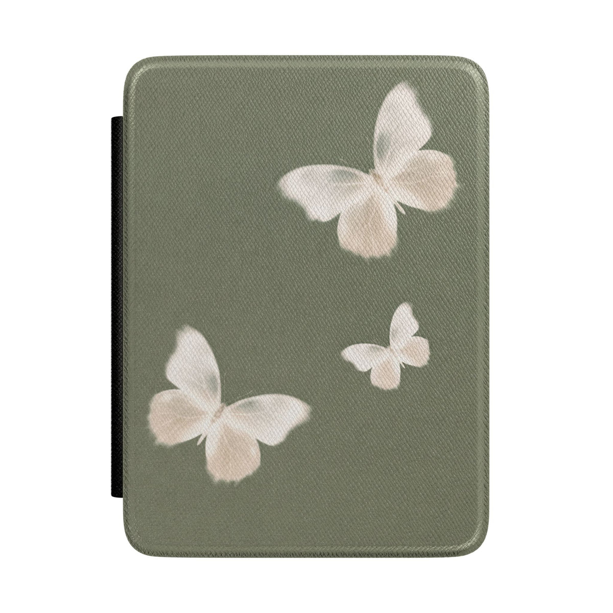 Sage Butterfly Kindle case front with pale cream butterflies on sage green