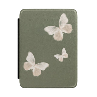 Sage Butterfly Kindle case front with pale cream butterflies on sage green