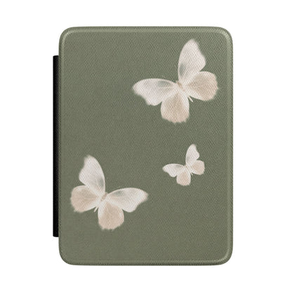 Sage Butterfly Kindle case front with pale cream butterflies on sage green