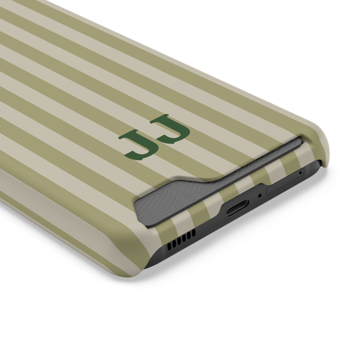 Card slot on the back of the Sage Cabana Stripe phone case