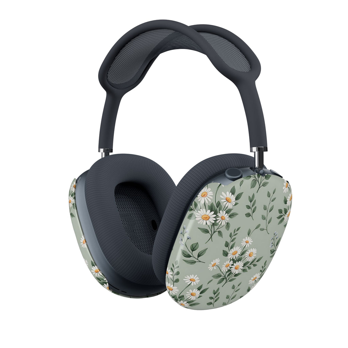 Sage Daisy AirPods Max case on a pair of AirPods Max headphones
