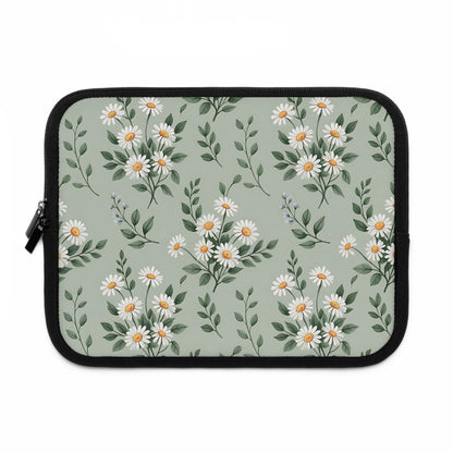 Sage Daisy laptop sleeve front with white daisies on sage green