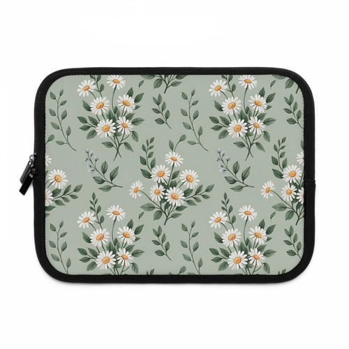 Sage Daisy laptop sleeve front with white daisies on sage green