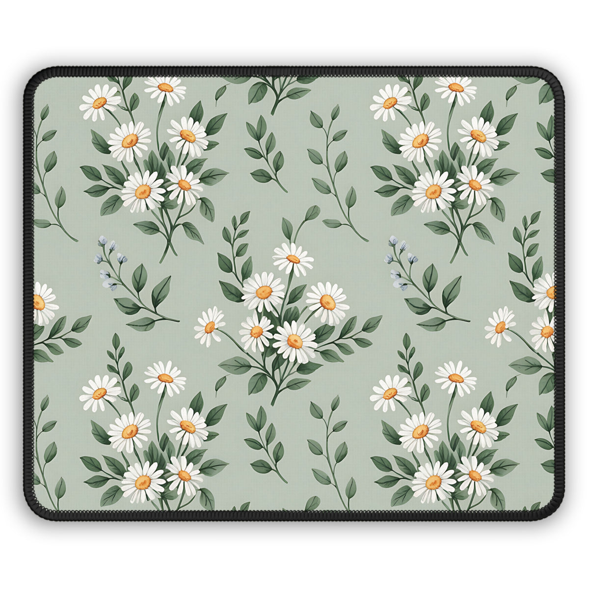 Sage Daisy mouse mat with white daisy bouquets on sage green