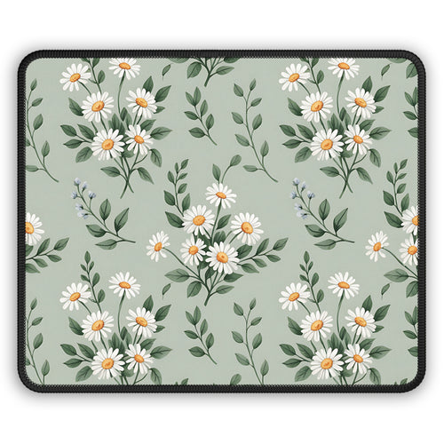 Sage Daisy mouse mat with white daisy bouquets on sage green