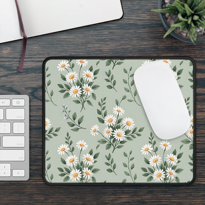 Sage Daisy mouse mat on a dark wooden desk with a keyboard and white mouse