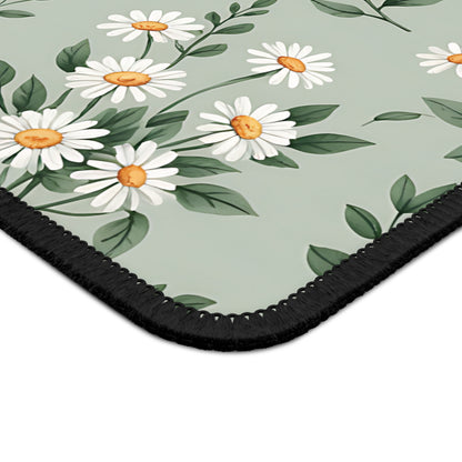 Close-up of the Sage Daisy mouse mat print and stitched edge