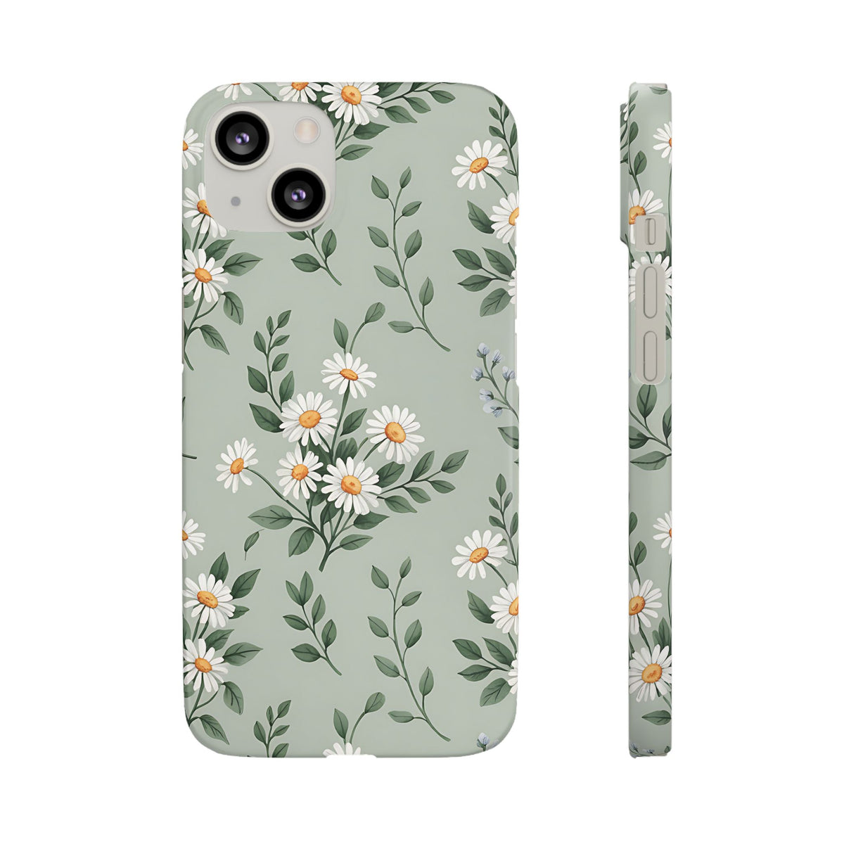 Sage Daisy snap phone case back and slim side profile