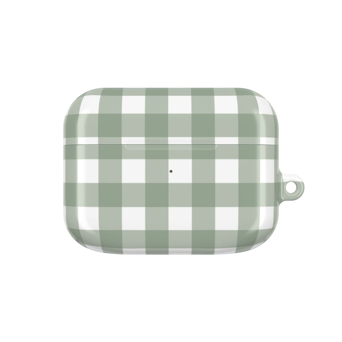 Sage Gingham AirPods case with a green and white check