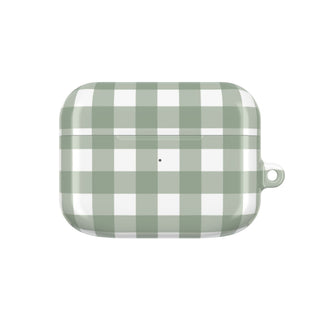 Sage Gingham AirPods case with a green and white check