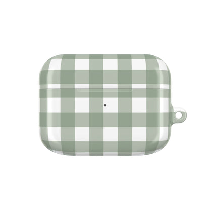 Sage Gingham AirPods case with a green and white check