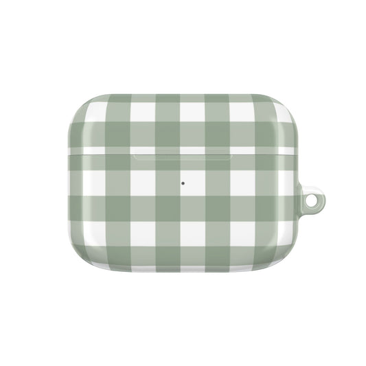 Sage Gingham AirPods case with a green and white check