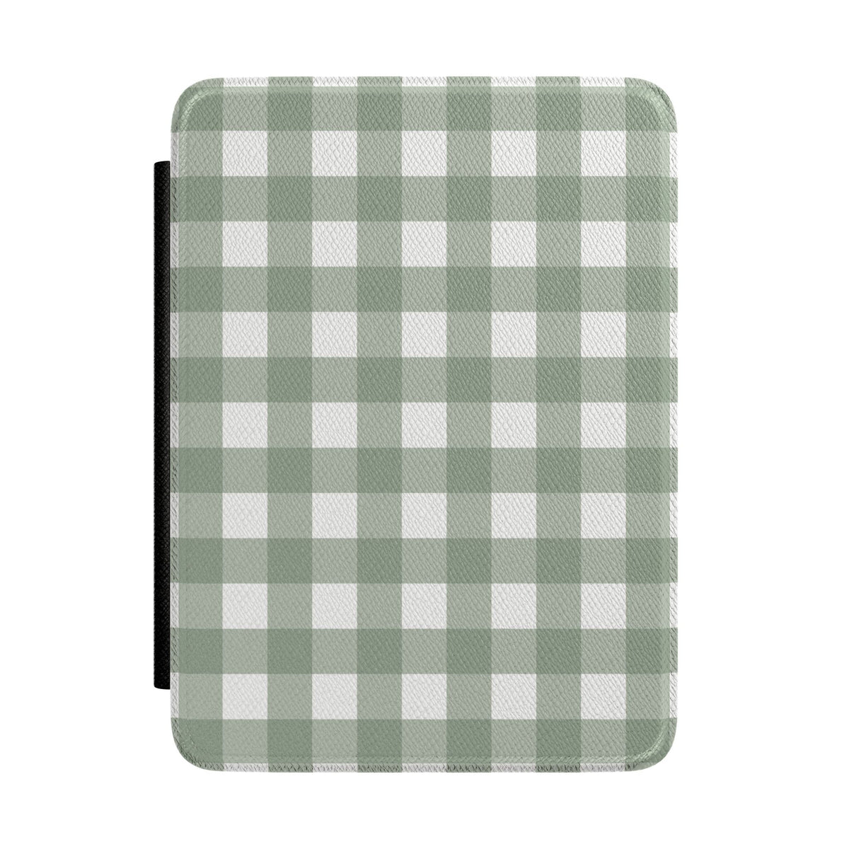Sage Gingham Kindle case with a green and white check cover