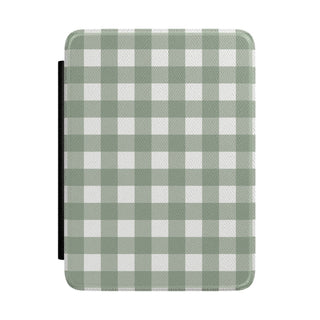 Sage Gingham Kindle case with a green and white check cover