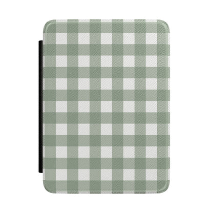 Sage Gingham Kindle case with a green and white check cover