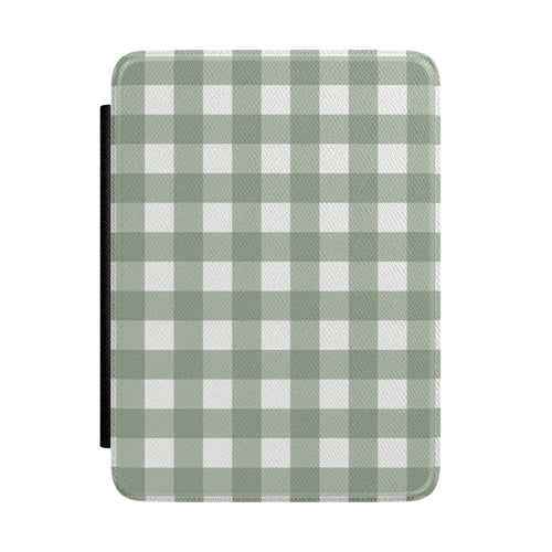 Sage Gingham Kindle case with a green and white check cover