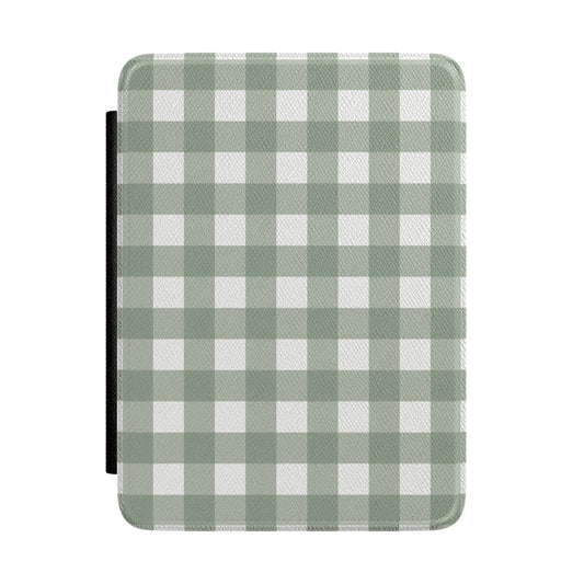 Sage Gingham Kindle case with a green and white check cover