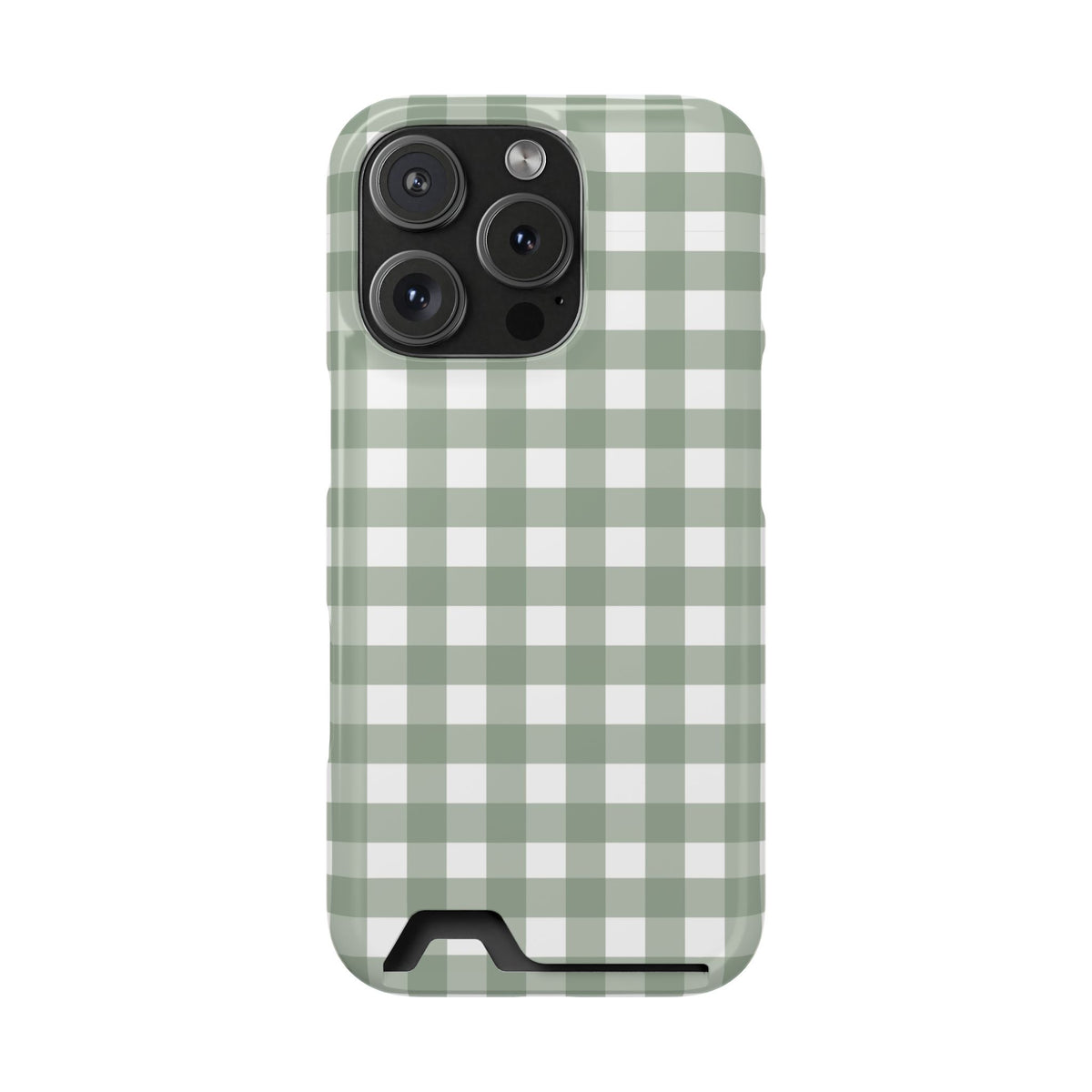 Sage Gingham phone case with card holder, back view
