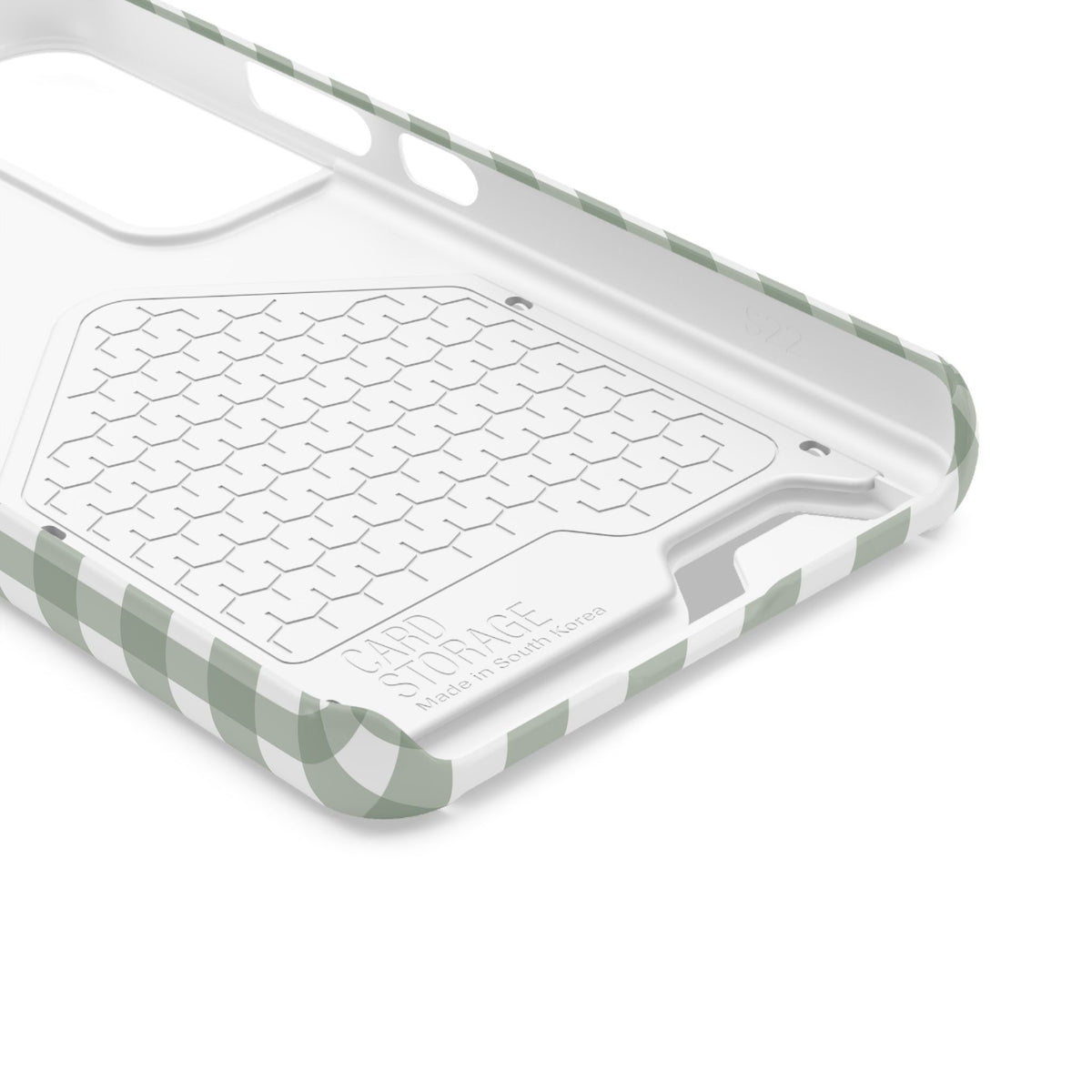 Inside of the Sage Gingham phone case with card holder