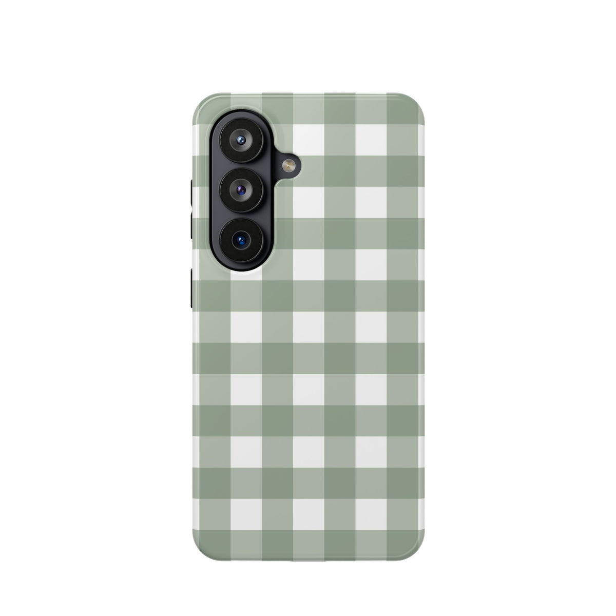 Sage Gingham magnetic phone case on an iPhone