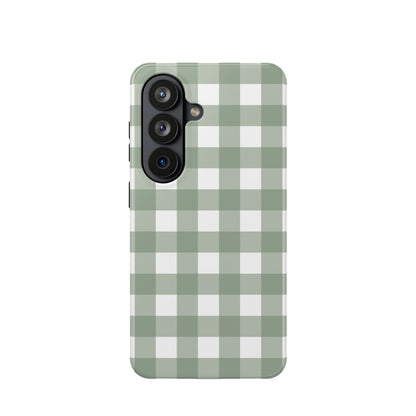 Sage Gingham magnetic phone case on an iPhone