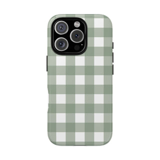 Sage Gingham tough phone case, back view