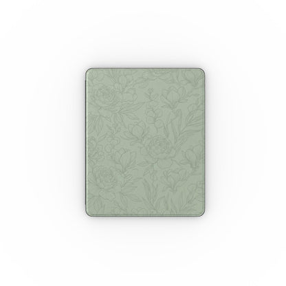 Sage Line Art Floral iPad case closed, front view of the print