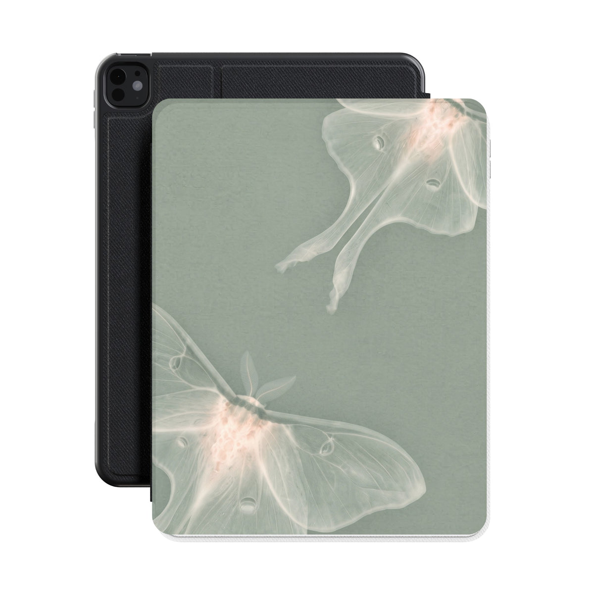 Sage Luna Moth iPad case front cover over a black iPad