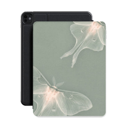 Sage Luna Moth iPad case front cover over a black iPad