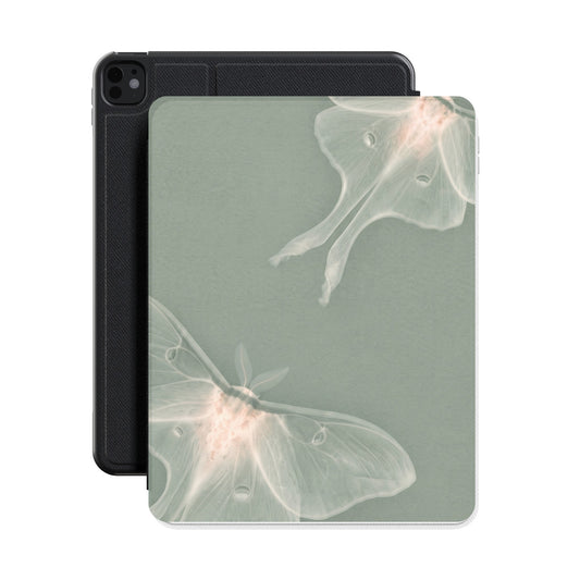 Sage Luna Moth iPad case front cover over a black iPad