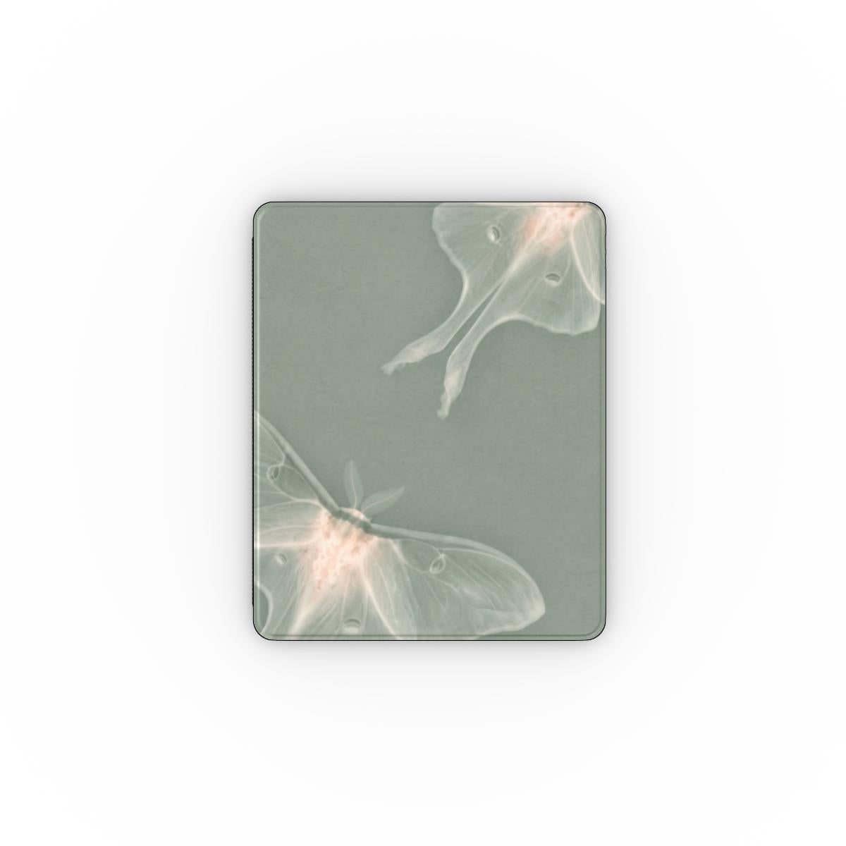 Sage Luna Moth iPad case closed, front view of the moth print