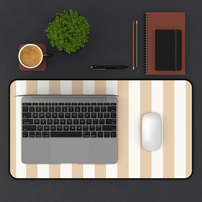 Sand cabana stripe desk mat in a wider size on a styled desk