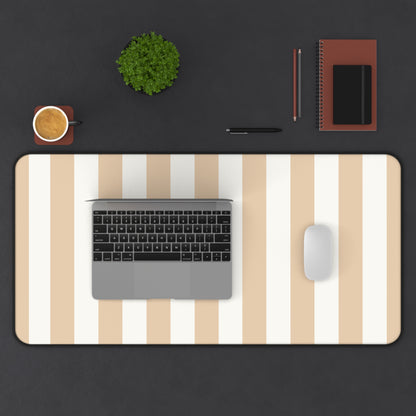 Sand cabana stripe desk mat in the largest size on a styled desk