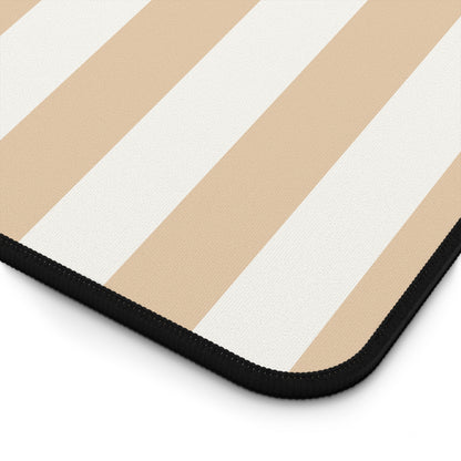 Close-up of the stitched edge and stripes of the sand cabana stripe desk mat