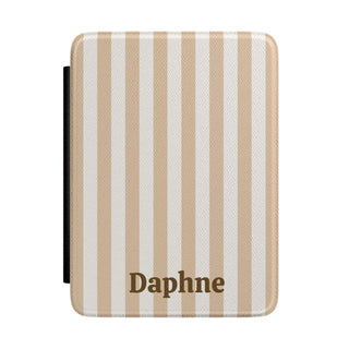 Sand and cream cabana stripe Kindle case personalised with a name