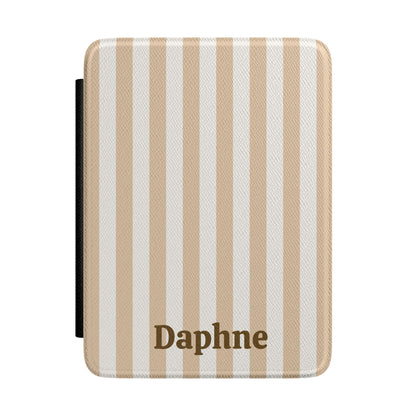 Sand and cream cabana stripe Kindle case personalised with a name