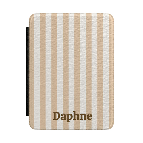 Sand and cream cabana stripe Kindle case personalised with a name