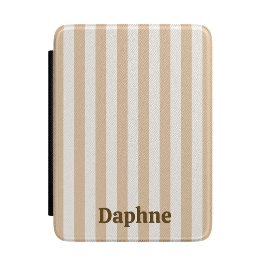 Sand and cream cabana stripe Kindle case personalised with a name