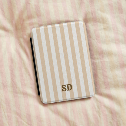 Personalised sand cabana stripe Kindle case on pink striped bed linen