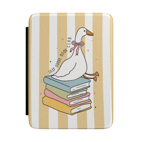 Silly Goose Book Club Kindle case front cover with a goose on a stack of books