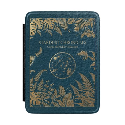 Stardust Chronicles Kindle case front with gold ferns and a constellation medallion on teal
