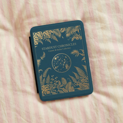 Stardust Chronicles Kindle case lying on striped bedding