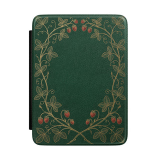 Strawberry Vine Kindle case front with gold vines on emerald green