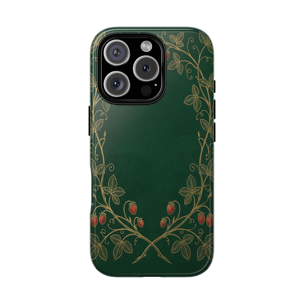 Strawberry Vine tough phone case back with gold strawberry vines