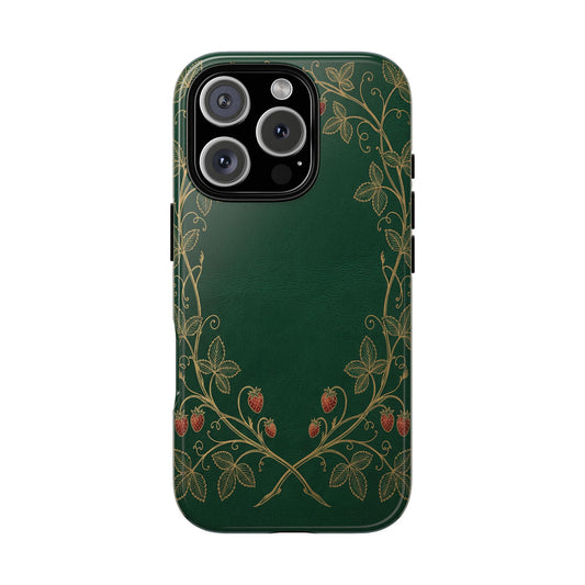 Strawberry Vine tough phone case back with gold strawberry vines