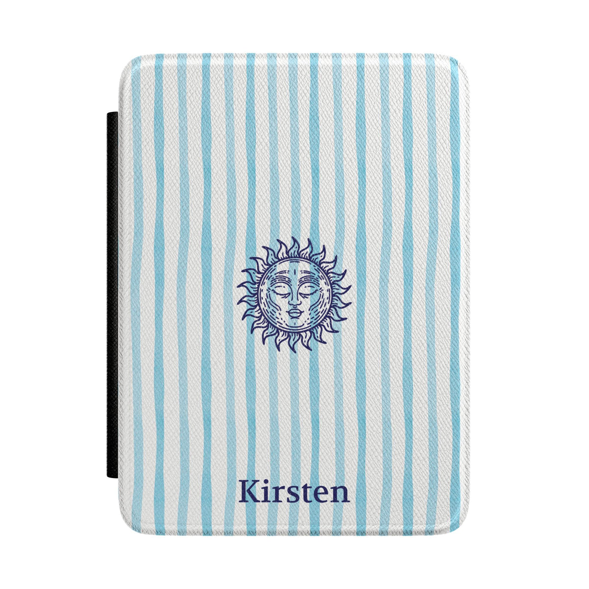 Sunny Striped Blue Kindle case front with personalized name