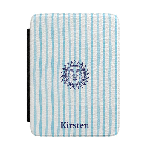 Sunny Striped Blue Kindle case front with personalized name