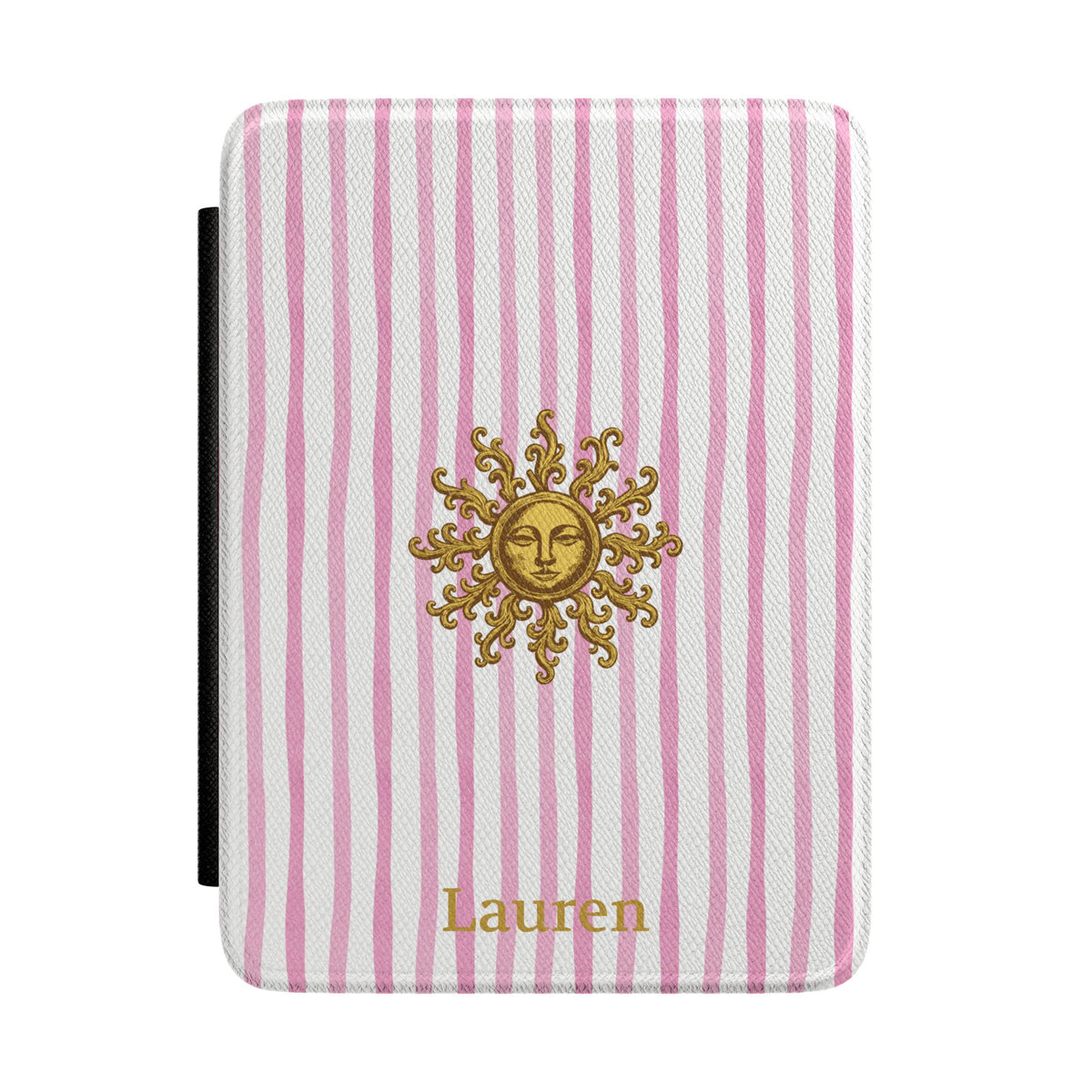 Sunny Striped Pink Kindle case front with personalized name